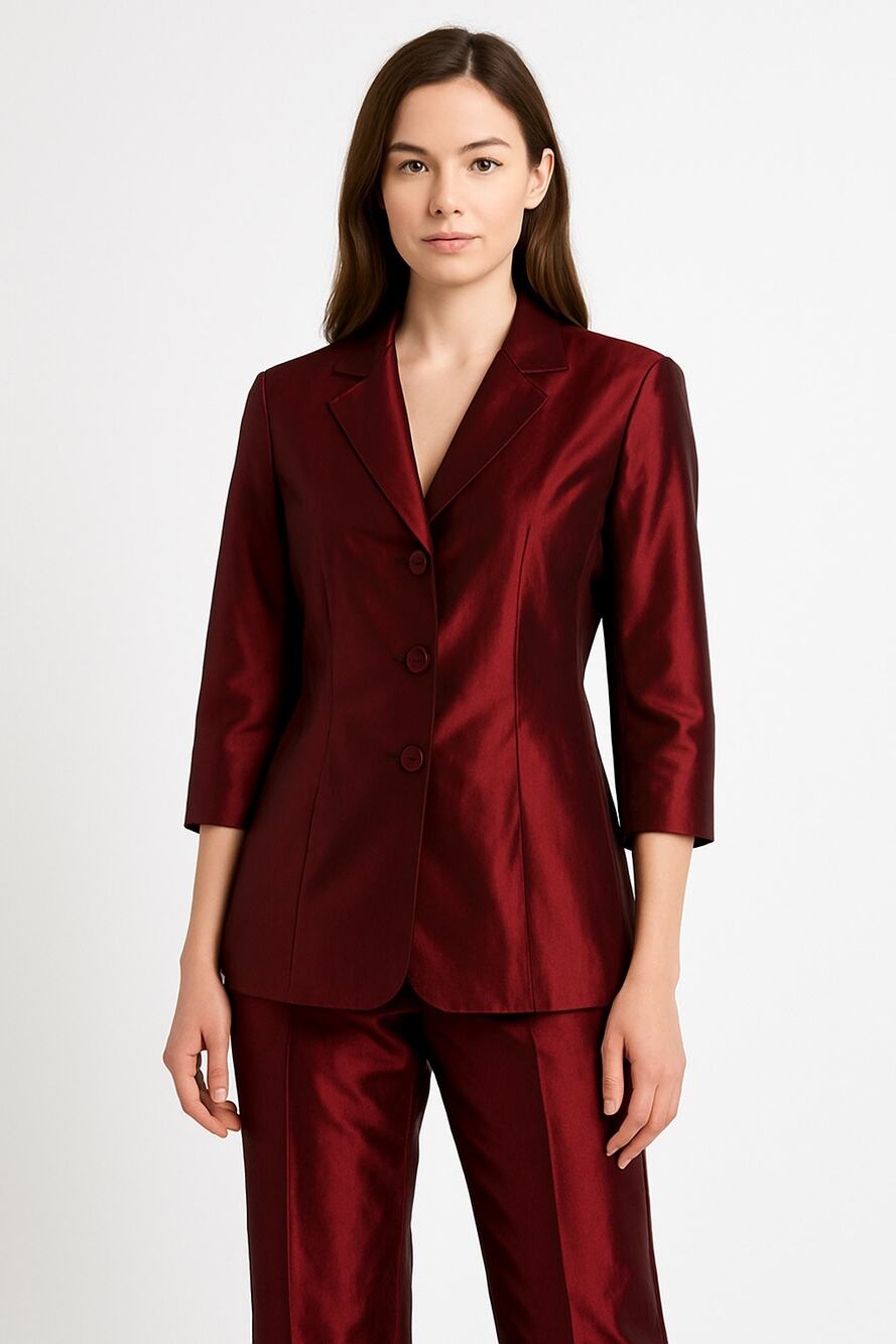 1990s Trio New York Burgundy Satin Blazer & Pant Set hoilday formal small